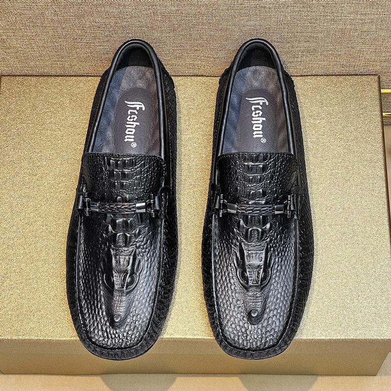 Crocodile Pattern Men's Loafers Genuine Leather Man Shoes Fashion Male Driving Footwear Breathable Casual Flats Comfy Lazy Shoes