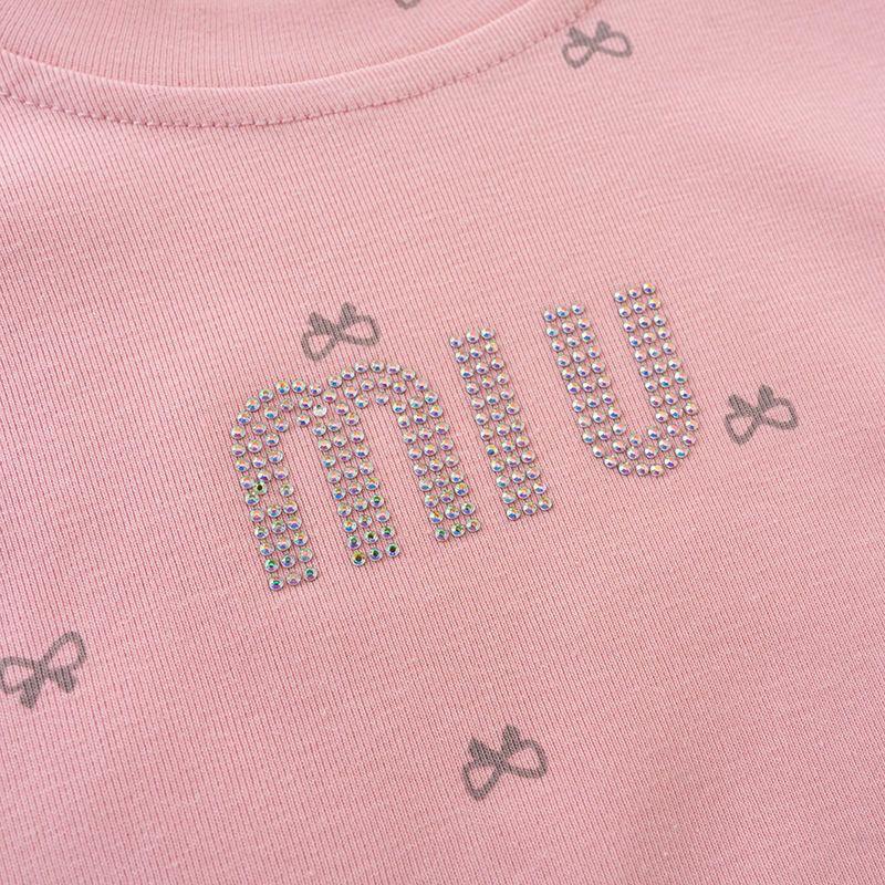 Girls' Short Sleeved Summer T-shirt Children's Clothing with Diamond Inlay Cute Casual T-shirt Fashionable Floral Pattern