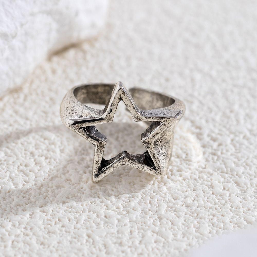 Hollow Metal Star Ring Geometric Wide Finger Buckle Creative Geometric Open Ring Friend