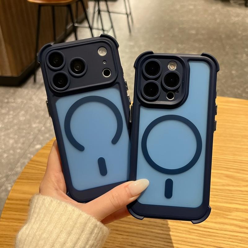 Роскошный Ударопрочный Бронированный Чехол Для Magsafe Для iPhone 17 Air 16 15 14 Pro Max Беспроводная Зарядка Магнитный Матовый Прозрачный Жесткий Чехол