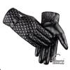 Men's Black Leather Touchscreen Gloves for Riding - Fleece-Lined, Warm, Thin, for Autumn and Winter.