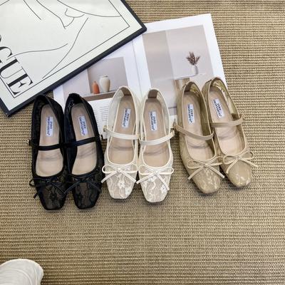 Туфли-балетки для девочек с нежным вечерним бризом, бантиком, весна 2025, новые, фея, ажурная сетка, кружево, вышивка