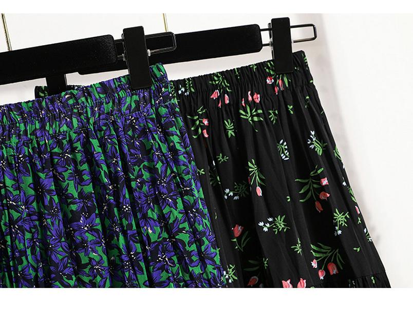 Plus-Size Pleated Chiffon Floral Skirt: 2024 Summer Retro Fashion