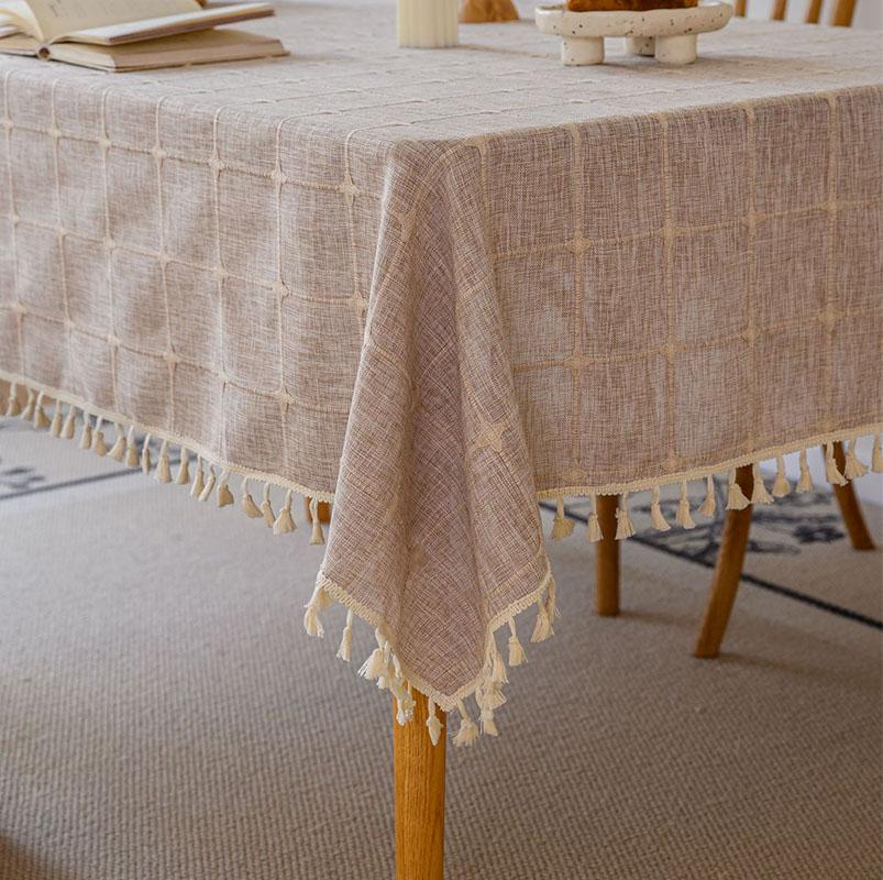 Хлопково-льняная квадратная скатерть с вышивкой и кисточками, пылезащитная клетчатая скатерть для Рождества, кухни, обеденного стола, декор столешницы