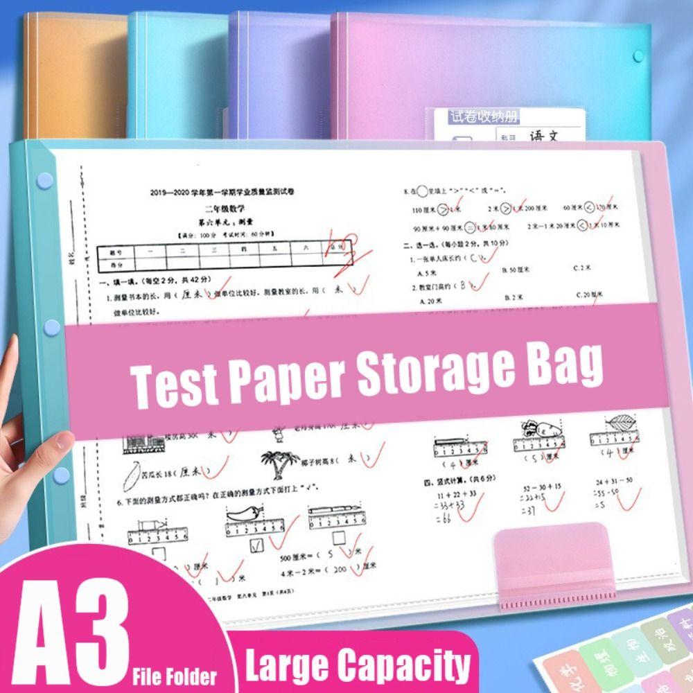 Transparent A3 File Folder Gradient Color Insert Paper Storage Booklet Document Organizer  Students