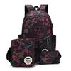 3PCS Camouflage Print Backpack Set School Bag for Teen Boys and College Students with USB Port