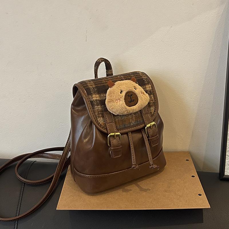 Retro Checkered Womens Backpack Made Of Pu Leather For Street Style And Travel