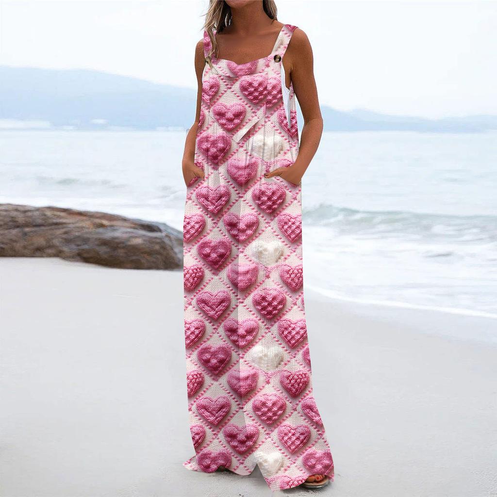 Женский модный повседневный свободный комбинезон с карманами и принтом ко Дню святого Валентина