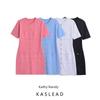 Kaslead New Arrival Women's Clothing Fashion Style Fashion Solid Color Buttons Knitting Short Sleeve Dress 3471011