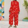 Women Plus Size Black Floral Printed Round Neck Long Sleeve Top Wide Leg Cropped Pants Two Piece Set