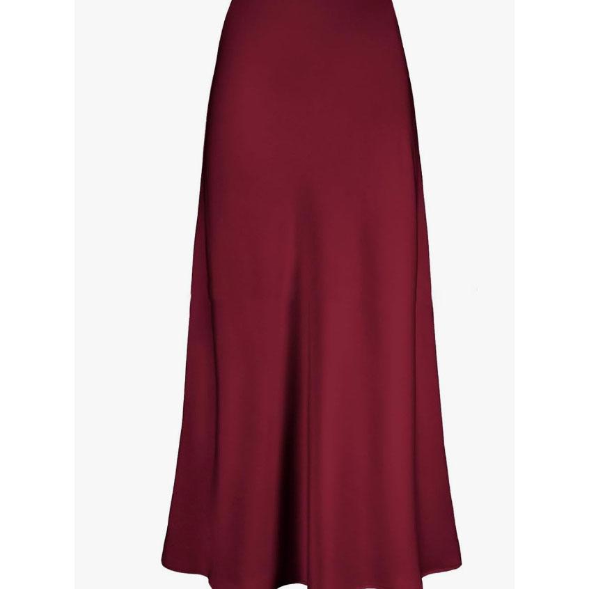 Элегантные шелковые атласные юбки для женщин, юбка с высокой талией, корейская мода, трапециевидные юбки, однотонные глянцевые офисные женские юбки