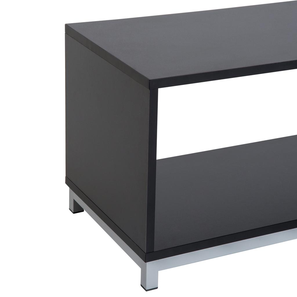 Modern TV Stand with Wooden Shelf, 114x40x40.5cm, Black