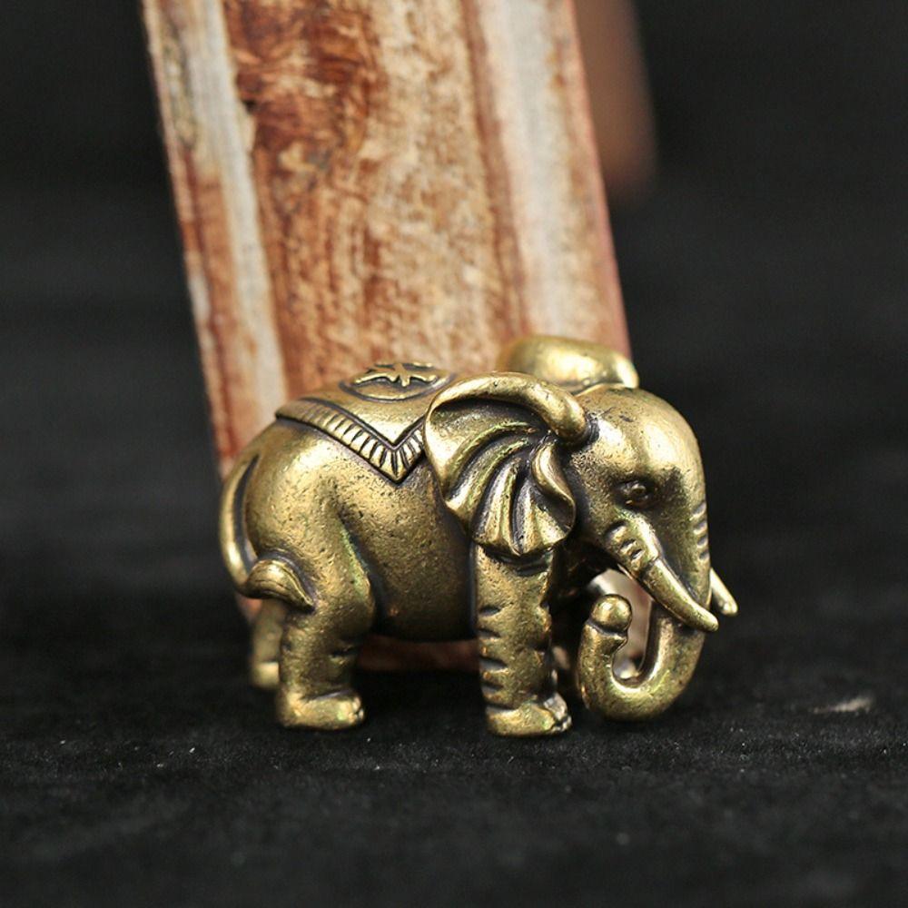 Ретро Статуэтка Счастливого Слона Мини Медная Скульптура Животного Благословенный Слон Миниатюры Чайный Питомец