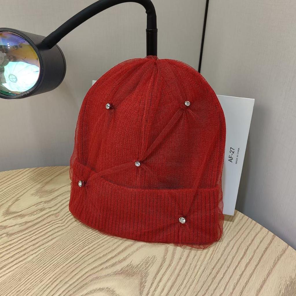 Новая Модная Сетчатая Теплая Шерстяная Шапка со Стразами для Женщин на Осень и Зиму, Утепленная Защита Ушей, Шапка от Холода для Головы, Корейская Версия, Вязаная Шапка Тренд