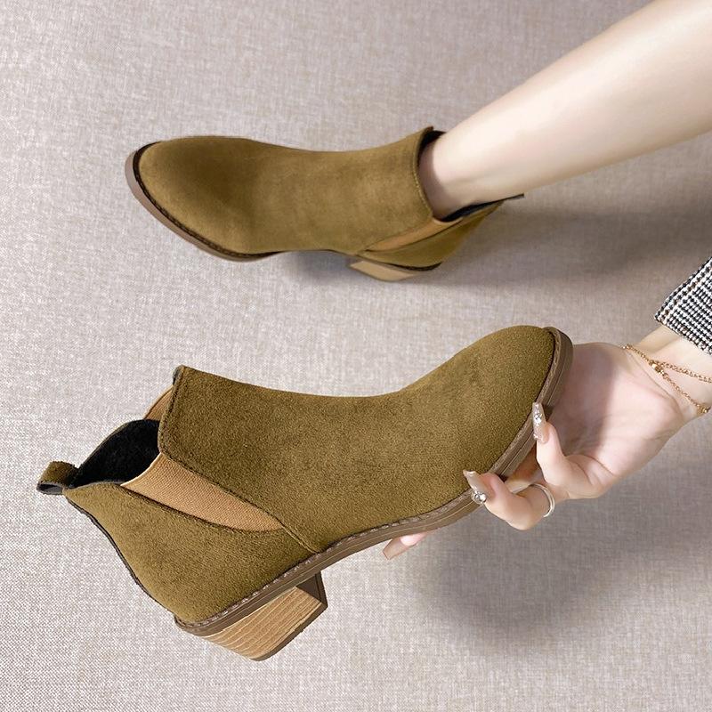 Europe and America Chelsea Women's Boots 2024 Autumn Winter New Pointed Thick Heel Simple Short Boots for Women Zapatos Mujer