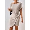 Women's Summer Beige Side Tie Thick Ribbed Dress