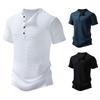 Men's Ice Silk Short-sleeved T-shirt Summer Beach Holiday Casual T-shirt for Men Slim Fit Henley Collar