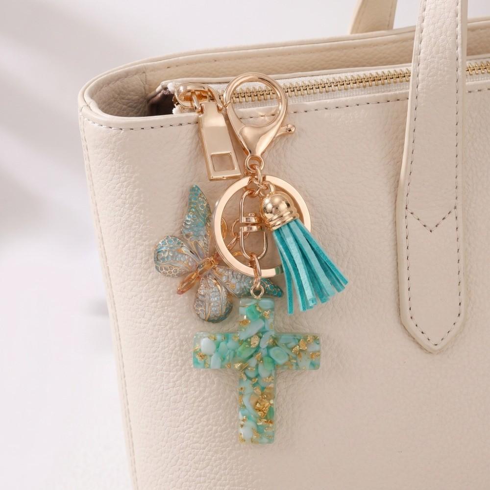 Tassel Butterfly Keychain Resin Bag Hanging Funny Cross Pendant Keychain Key Decor