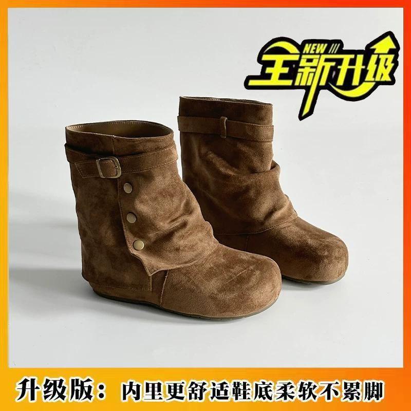 Inner height increase Pile short boots Girls belt buckle Inner height increase Soft surface is easy to wear Commuter women's ankle boots
