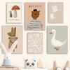 Cute Mouse Goose Mushroom Little One Animal Poster Boho Decorative Paintings Canvas Wall Pictures Cartoon Baby Kid Bedroom Decor