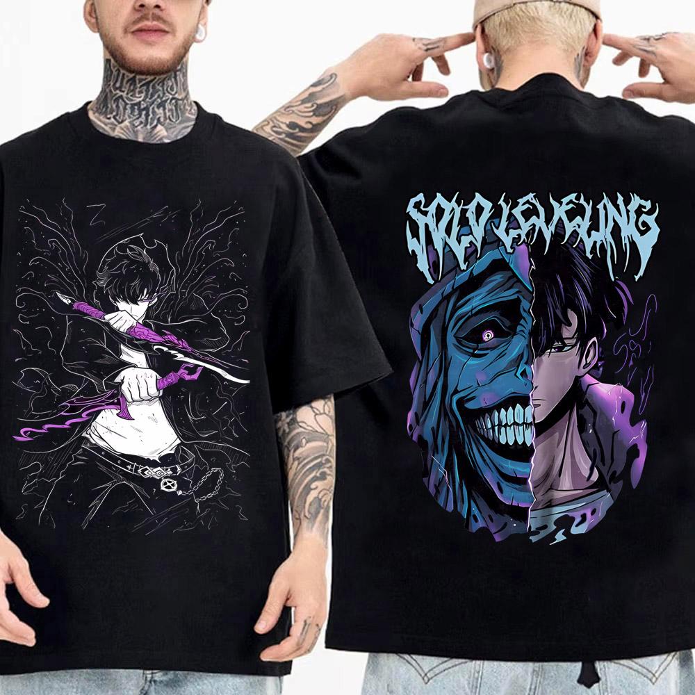 Японское аниме Поднятие уровня в одиночку Мужская футболка Сон Джин-у Мультяшные графические футболки Харадзюку Футболка из высококачественного хлопка с коротким рукавом