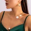 Chic Geometric Pendant Necklace: European & American Cold Style with Imitation Pearl and Round Bead Clavicle Chain Design.