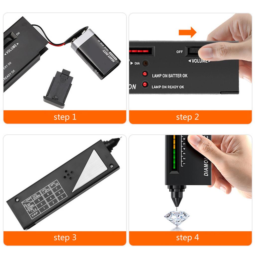 Портативная ручка для проверки бриллиантов Ручка-дискриминатор бриллиантов Текстура ABS для начинающих и опытных ювелиров со светодиодным дисплеем