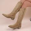Women Boots Embroidered Western Cowboy Boots Spring Autumn Pointed Toe Thick Heel High Knee Boots PU Leather Long Boot Botas New