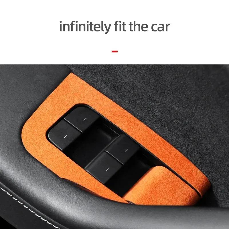 Betterhumz 4PCS Door Button Trim Sticker for Model 3 Y Tesla Car Window Control Panel Made of Alcantara Cover Interior Accessory