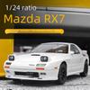Игрушечная легкосплавная машинка Mazda RX-7 1/24 со звуком, светом и рулевым управлением — детская модель в подарок.