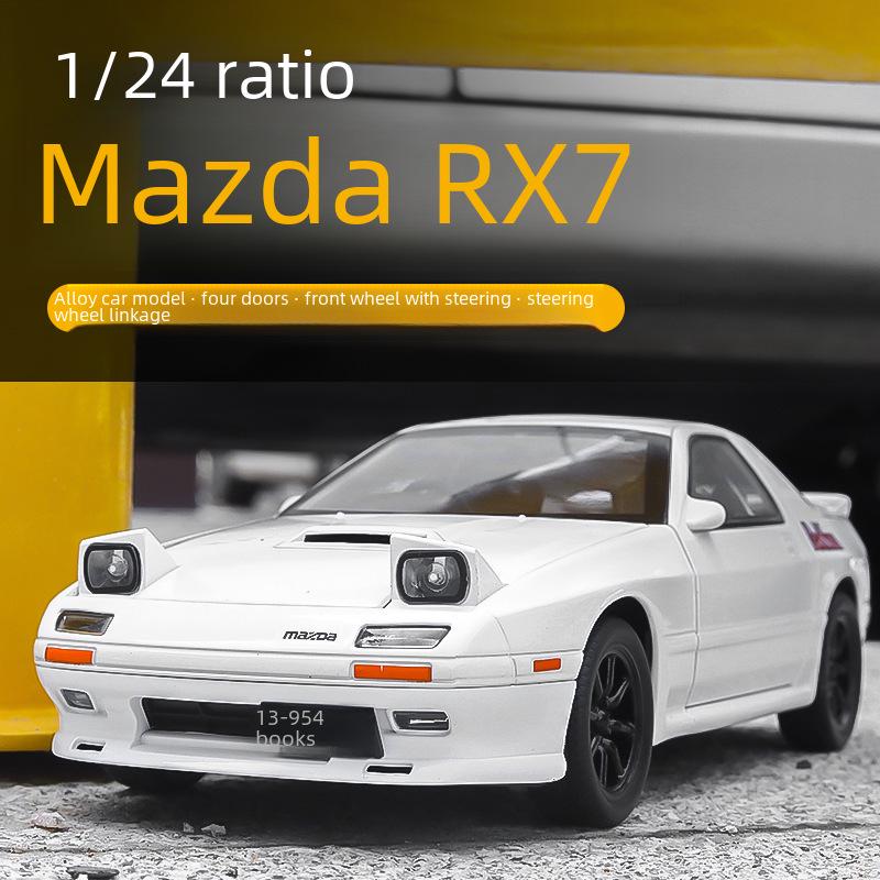 Игрушечная легкосплавная машинка Mazda RX-7 1/24 со звуком, светом и рулевым управлением — детская модель в подарок.