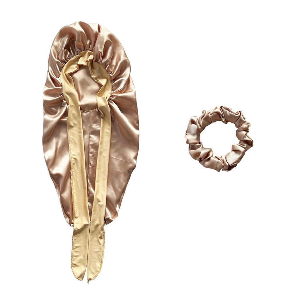 Long Bonnet+Elastic Satin Hair Band Set Long Silky Bonnet For Sleeping With Wide Elastic Band Headwrap