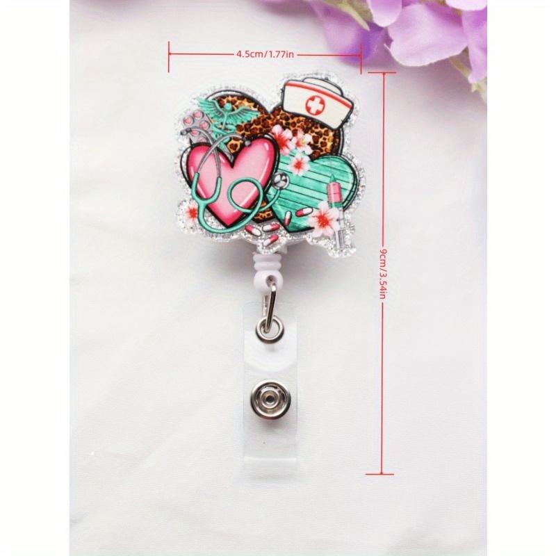 1PC Pink Heart Leopard Print Retractable Badge Reel For Nurses And Doctors Medical Staff Stylish Badge Buckle Card Holder For Hospital Workers