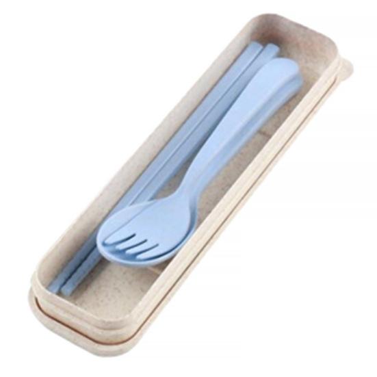 3 шт. портативный набор посуды, экологически чистые палочки для еды, ложка, вилка, пластиковые столовые приборы с коробкой для студентов, офисных работников