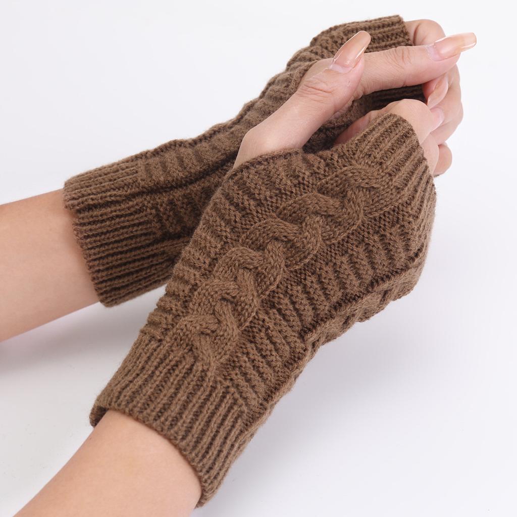 Short Twist Fashion Gloves for Men and Women In Autumn and Winter New Korean-style Knitted Woolen Half Finger Exposed Warm Wrist Guards