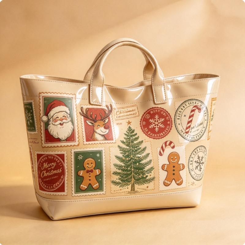 Christmas Printed PVC Waterproof Tote Bag Amazon European and American Women Commuter Shopping Handbag