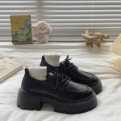 Черные туфли на платформе из кожи, женские мокасины в британском стиле, студенческие туфли Мэри Джейн на шнуровке