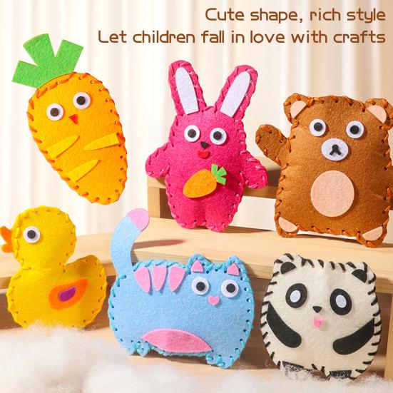 6 шт./компл. детский швейный набор с нитками, иглой, хлопковой цепочкой, бисером, ручной работы, морковкой, кошкой, кроликом, пандой, уткой, медведем, плюшевым мишкой, набор для шитья своими руками