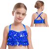Girls Glittery Sequins Crop Top Tiered Ruffles Cross Back Metallic Camisole for Jazz Dance Performance