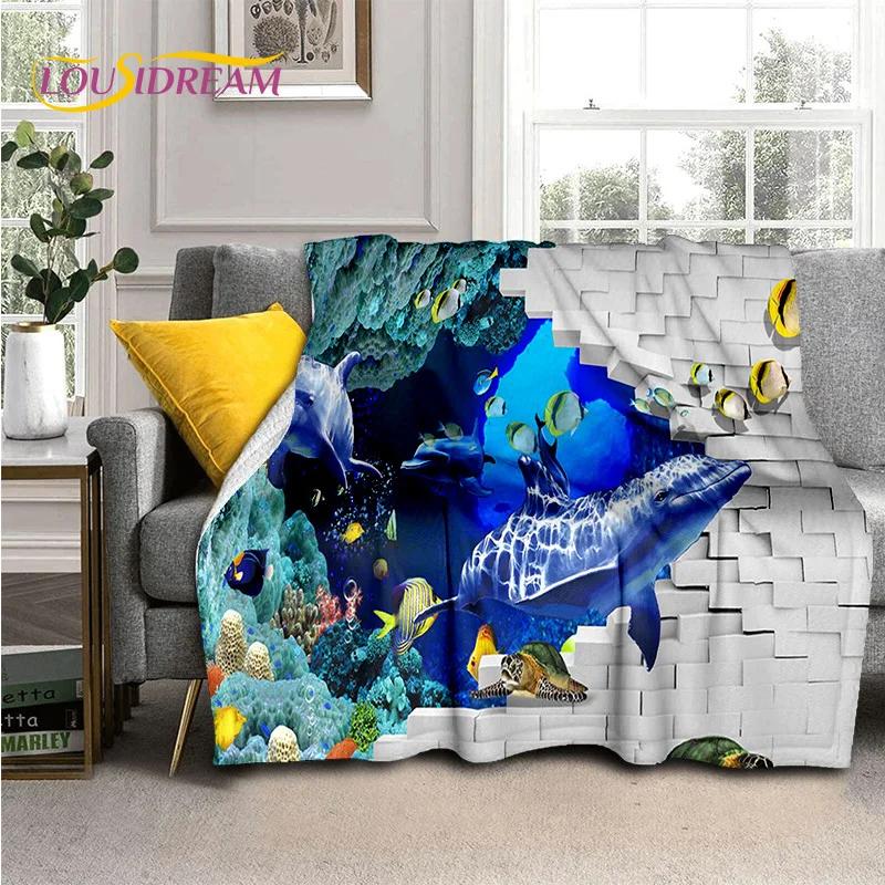 3D Иллюзия Подводный Мир Морское Дно Мультяшная Акула Дельфин Плед, Мягкий Плед для Дома Спальни Кровати Дивана Покрытие для Путешествий Дети