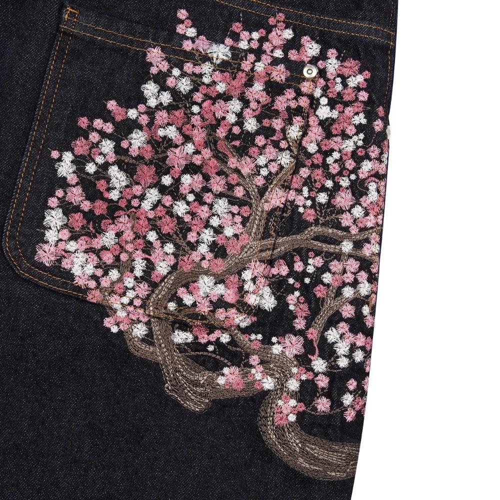 Джинсовые брюки с вышивкой Cherry Blossom Selvedge Y2k Retro Casual Baggy Wide Leg Jeans High Quality Hiphop Streetwear