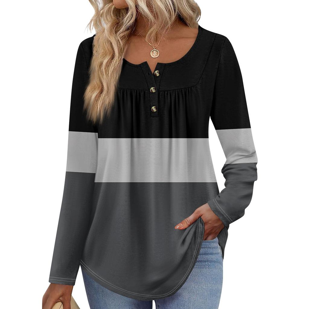 Женская туника с длинным рукавом, свободные топы, повседневные топы оверсайз, плиссированная туника, застегивающаяся на пуговицы, повседневные женские топы с принтом