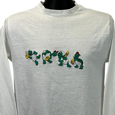 Vintage 90s Turtles Playing Baseball T Shirt White Softball Vuarnet USA S Small