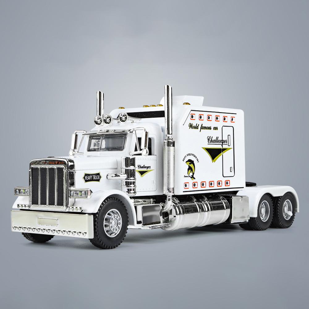 1:24 Грузовика-тягача Peterbilt 389 Модель игрушечного автомобиля из сплава Рулевое колесо Звук и свет Детская игрушка Коллекционные предметы Подарок на день рождения
