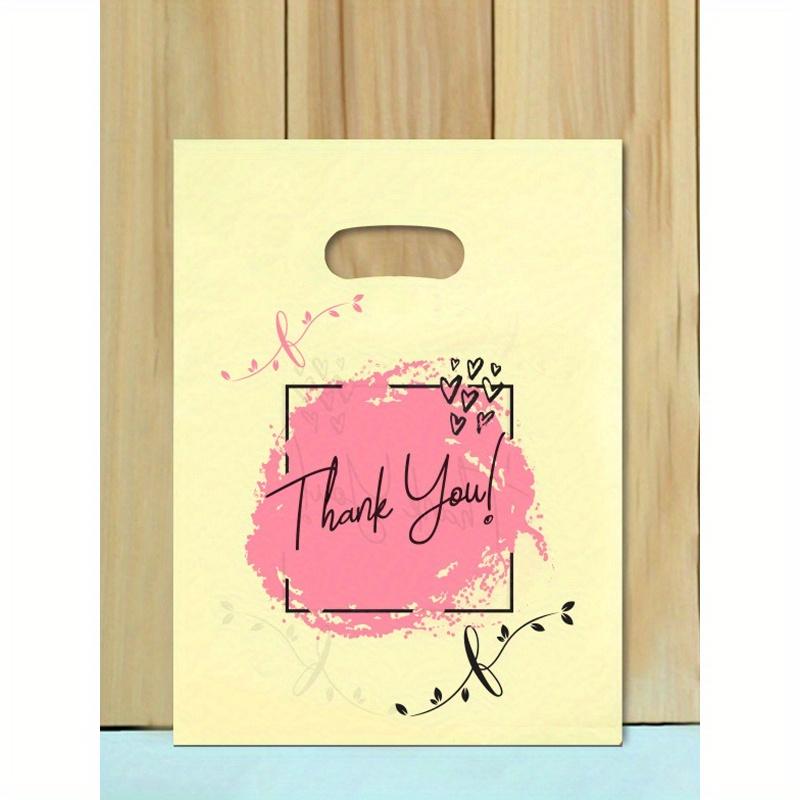 Beige Thank You Plastic Gift Bags, Shopping Bags, Garment Tote Bags, Perforated Design, Heart-Shaped Thank You Logo, Suitable for Halloween, Christmas