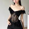 Прозрачная рубашка Fairy Bandage Футболки 2000-х годов Винтаж Y2k Эстетический кружевной топ неправильной формы Harajuku Черная футболка с вырезами в стиле уличной одежды