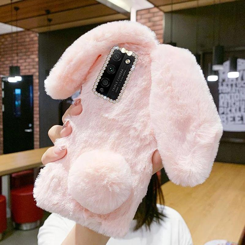 Теплый зимний плюшевый чехол с кроликом для Honor 70 50 Pro 20i 10i 10 Lite 8X 9X Psmart plus 2019 Huawei P50 P40 P30 P20 Lite P10/Samsung/Redmi/iphone