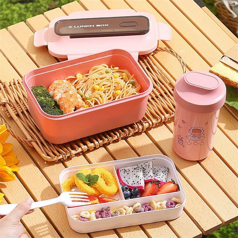 1200/1500Ml Lunch Box Portable Double-Layer Student Bento Box With Fork Spoon Outing Picnic Box Leakproof Food Storage Container