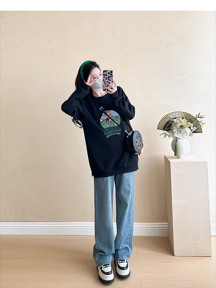 Мода для беременных Осень/Зима 2025 Свитшот с закрывающим живот и джинсы, комплект из двух предметов