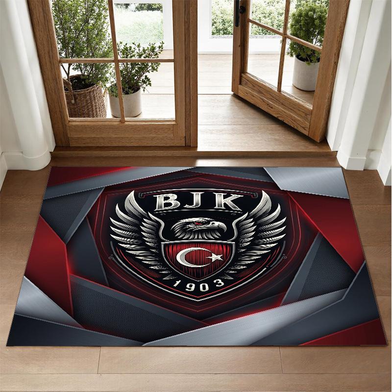 Beşiktaş FC Design Crystal Velvet Rug Soft Decorative Mat for Bedroom Entrance